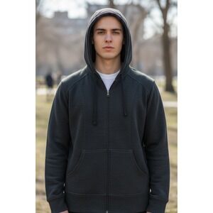 Xersion Men Heathered Charcoal Full Zip Hoodie Jacket Athletic XL